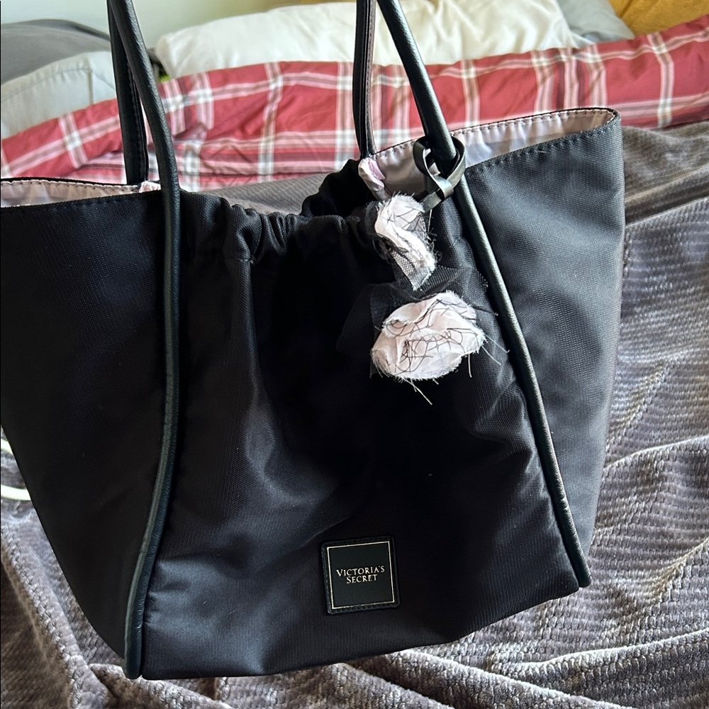 Victoria's Secret Black Tote with Floral Accents